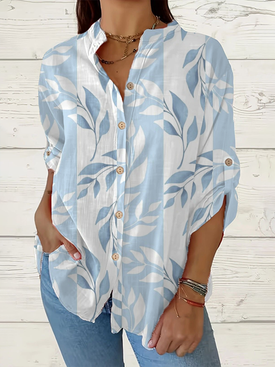 Damen Geblümt Langarm Bluse Frühling/Herbst Print Stehkragen Täglich Lässig Oberteile