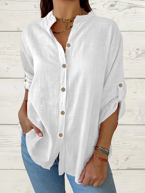 Damen Unifarben Langarm Bluse Frühling/Herbst Print Stehkragen Täglich Lässig Oberteile