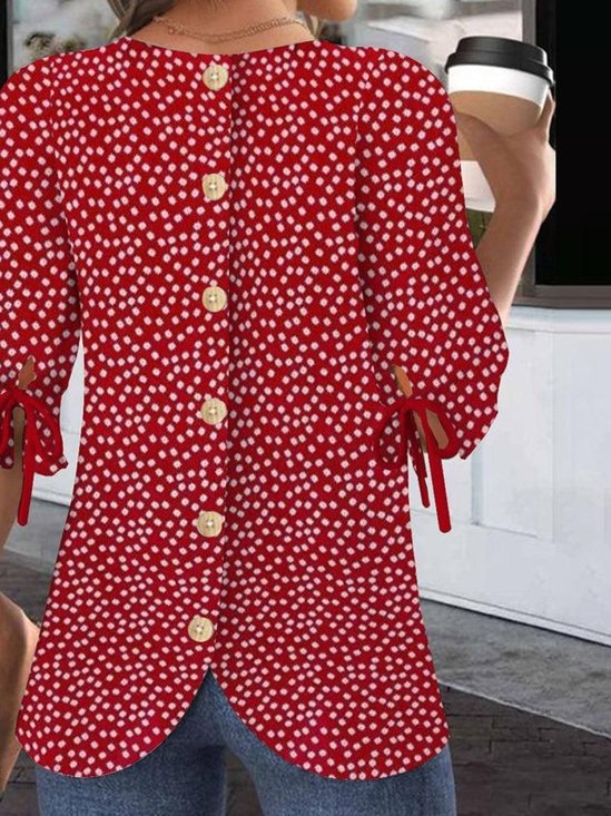 Damen Geblümt Halbarm Bluse Sommer Rundhals Ballon-Ärmel Täglich Lässig Oberteile