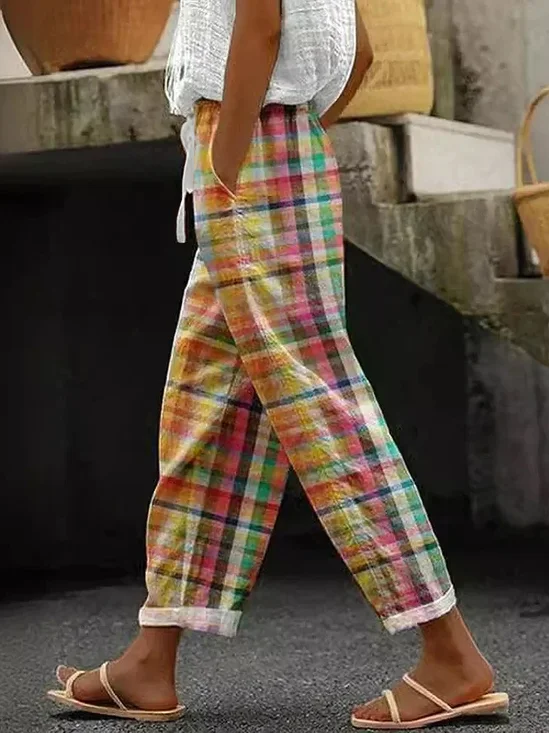 Damen Kariert Lang Hose Lässig Frühling/Herbst Hose