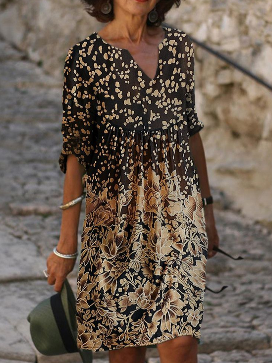 Damen Geblümt Halbarm Sommer Print Kleid V-Ausschnitt Täglich Lässig Mini Etuikleid H-Linie Kleid
