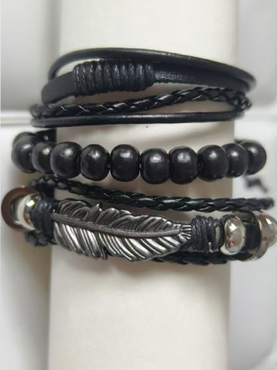 Retro Straße Cowboy Leder Armband Nische Koreanisch Trend mehrschichtig Bodhi Holz Armband Verstellbar Armband