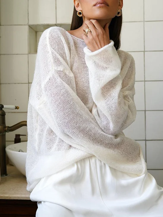Damen Unifarben Langarm Bluse Frühling/Herbst Schulterfrei Dolman-Ärmel Täglich Lässig Oberteile