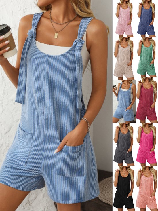 Damen Geometrisch Rundhals Ärmellos Lässig Sommer Baumwolle Jumpsuit