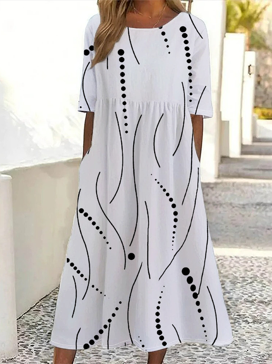 Damen Polka Dots Halbarm Sommer Print Kleid Rundhals Täglich Lässig Maxikleid A-Linien-Kleid