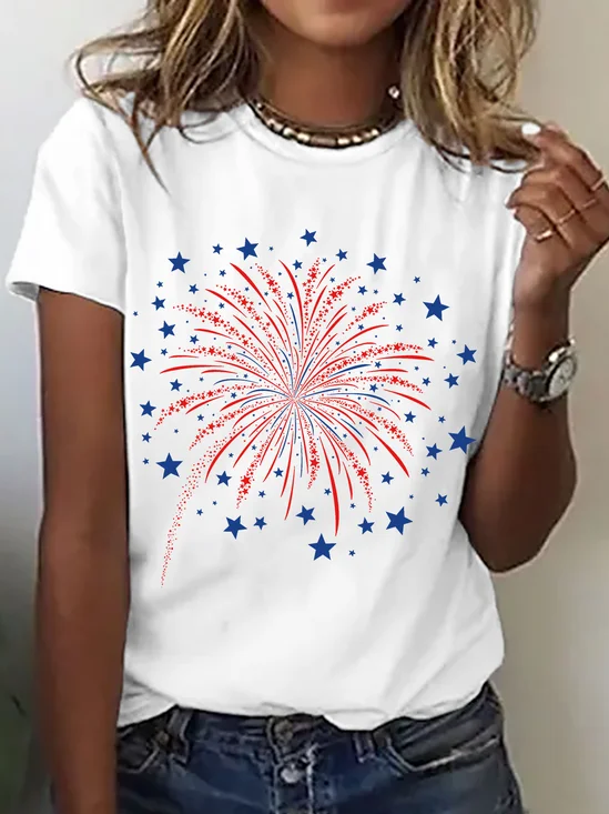 Damen Flagge Kurzarm T-Shirts T-Shirt Rundhals Lässig Sommer Oberteile