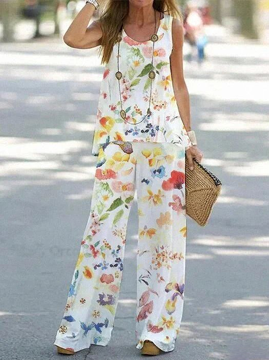 Damen Geblümt Print Zweiteiliges Set Täglich Ärmellos Lässig Sommer Mehrteiliges Set Matching Set