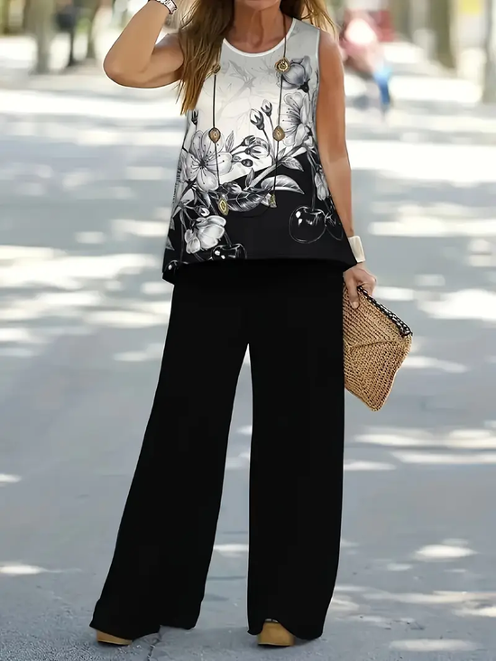 Damen Geblümt Print Zweiteiliges Set Täglich Ärmellos Lässig Sommer Mehrteiliges Set Matching Set