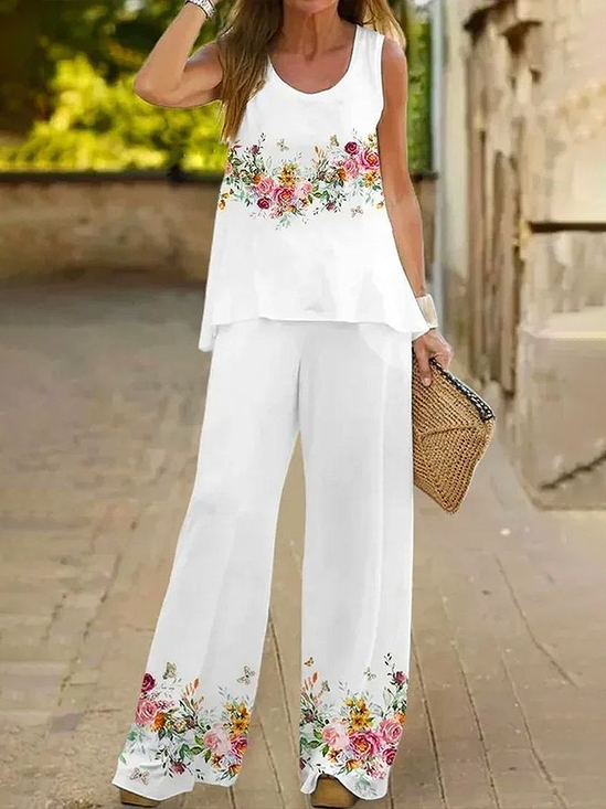 Damen Geblümt Print Zweiteiliges Set Täglich Ärmellos Lässig Sommer Mehrteiliges Set Matching Set