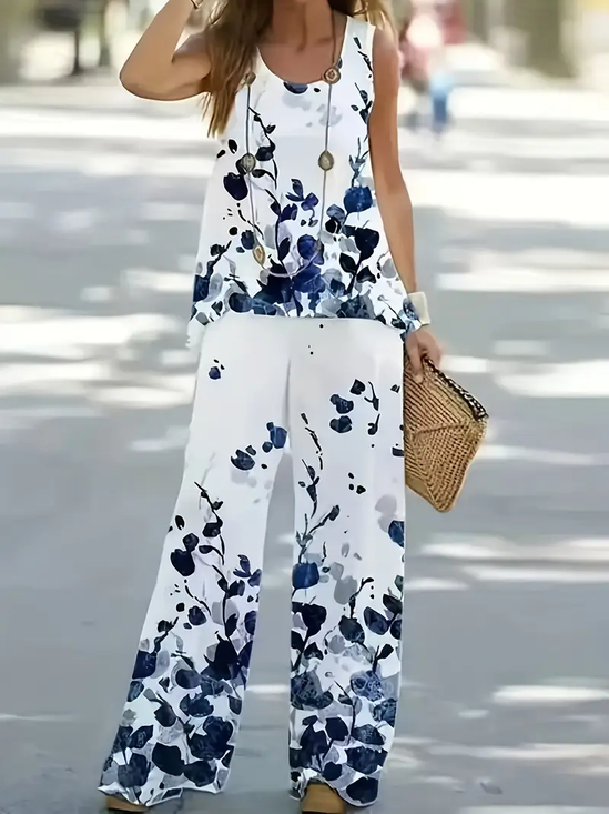 Damen Geblümt Print Zweiteiliges Set Täglich Ärmellos Lässig Sommer Mehrteiliges Set Matching Set