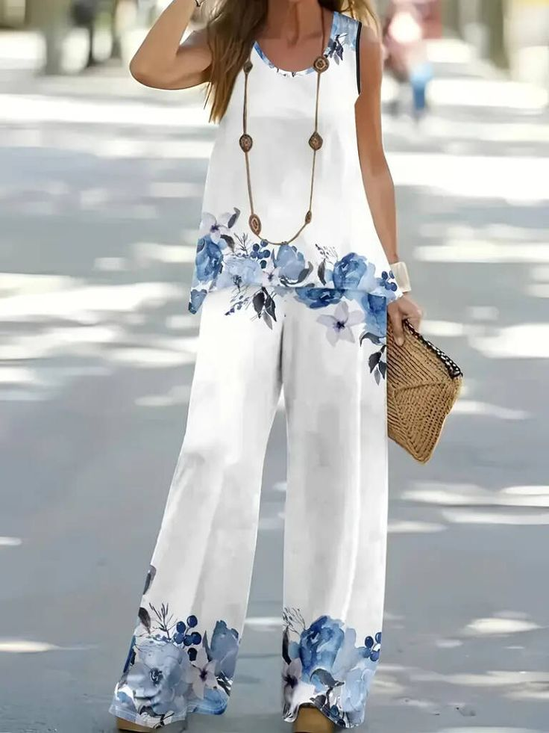 Damen Geblümt Print Zweiteiliges Set Täglich Ärmellos Lässig Sommer Mehrteiliges Set Matching Set