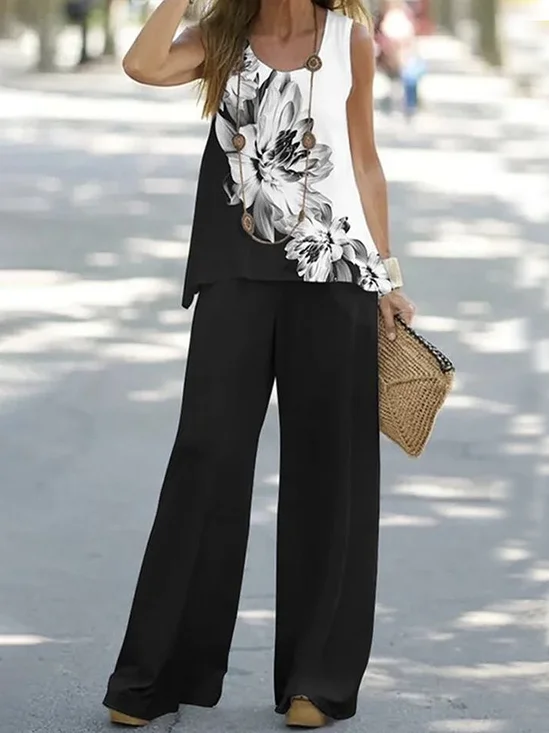 Damen Geblümt Print Zweiteiliges Set Täglich Ärmellos Lässig Sommer Mehrteiliges Set Matching Set