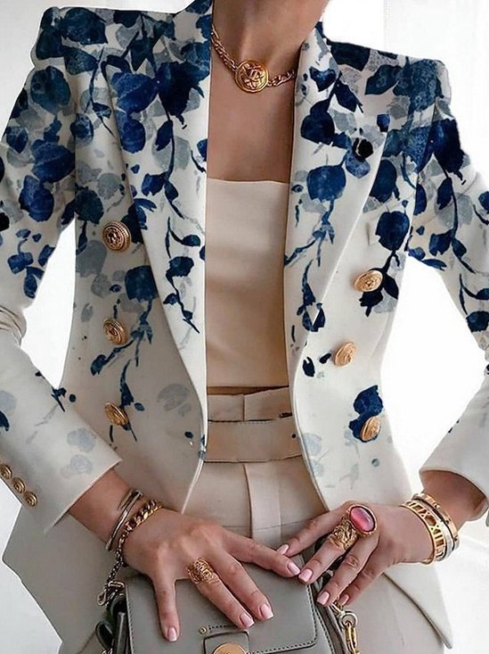 Damen Geblümt Frühling/Herbst Oberbekleidung Retro Print Langarm Regelmäßig Blazer