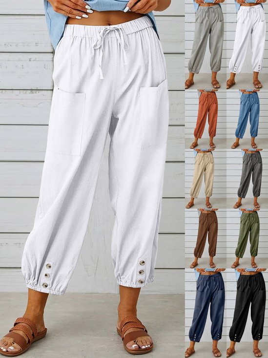 Damen Unifarben Knöchelhose Elastische Taille Hose Lässig Frühling/Herbst Hose