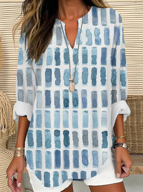Damen Geometrisch Langarm Bluse Frühling/Herbst Print V-Ausschnitt Täglich Lässig Oberteile