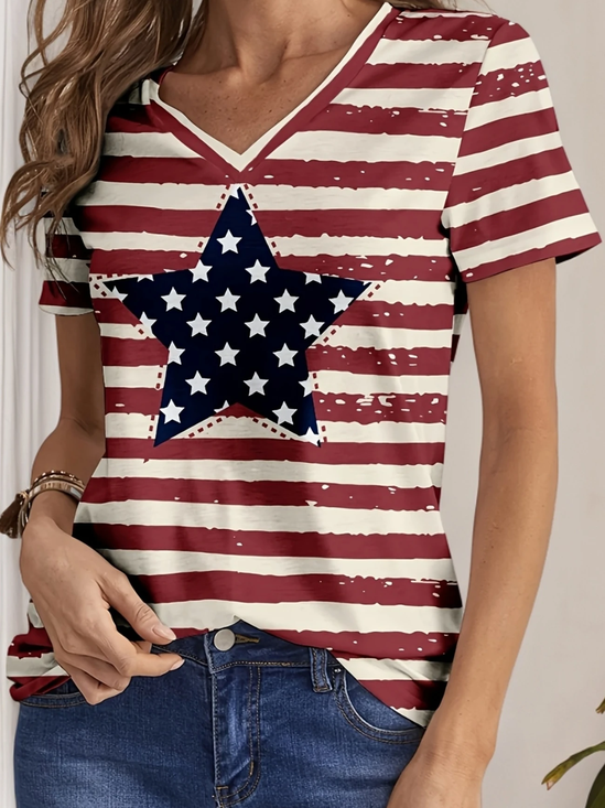 Damen Stern Kurzarm T-Shirts T-Shirt V-Ausschnitt Print Lässig Sommer T-Shirt mit Grafik Oberteile