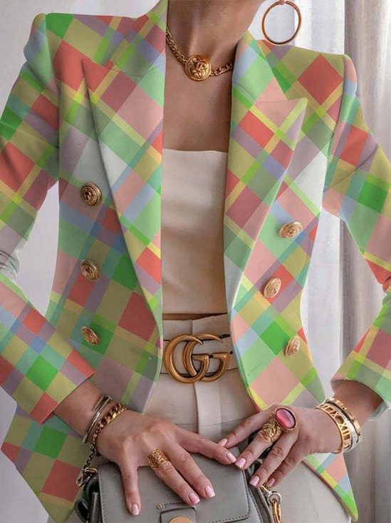 Damen Geometrisch Frühling/Herbst Oberbekleidung Retro Print Langarm Regelmäßig Blazer