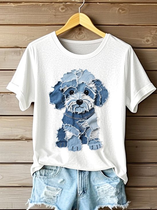 Damen Tier Kurzarm T-Shirts T-Shirt Rundhals Retro Sommer Oberteile