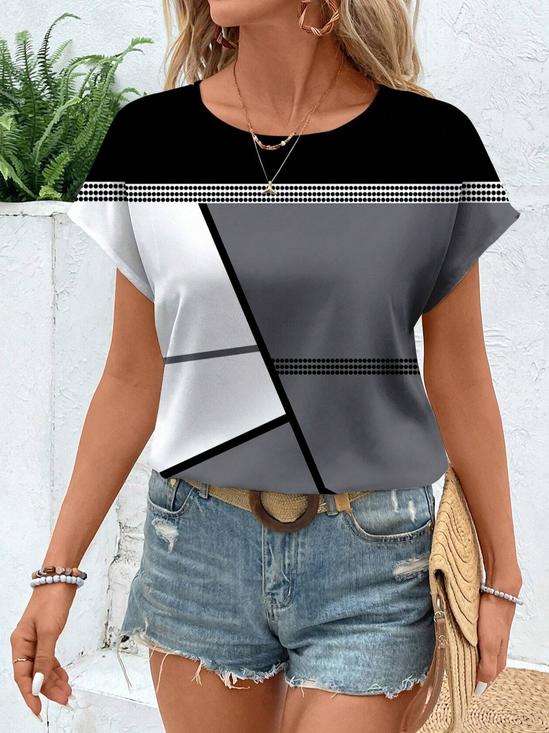 Damen Gestreift Kurzarm T-Shirts T-Shirt Rundhals Print Lässig Sommer T-Shirt mit Grafik Oberteile