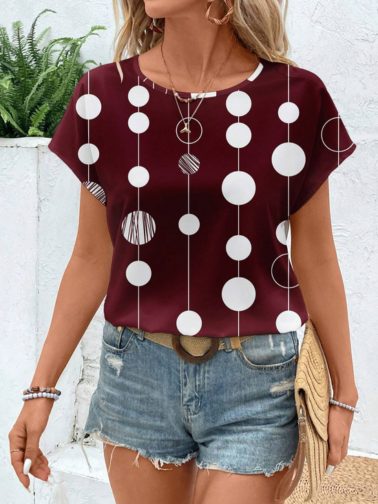 Damen Polka Dots Kurzarm T-Shirts T-Shirt Rundhals Print Lässig Sommer T-Shirt mit Grafik Oberteile