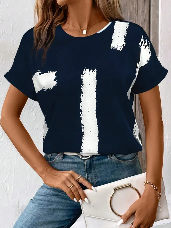 Damen Abstrakt Kurzarm T-Shirts T-Shirt Rundhals Print Lässig Sommer T-Shirt mit Grafik Oberteile