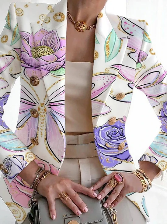 Damen Geblümt Frühling/Herbst Oberbekleidung Retro Print Langarm Schalkragen Regelmäßig Blazer