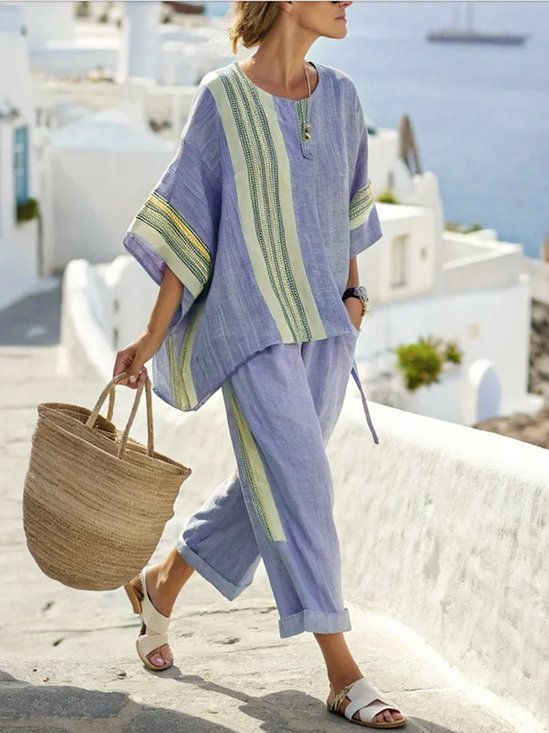 Damen Gestreift Zweiteiliges Set Täglich Halbarm Lässig Sommer Matching Set