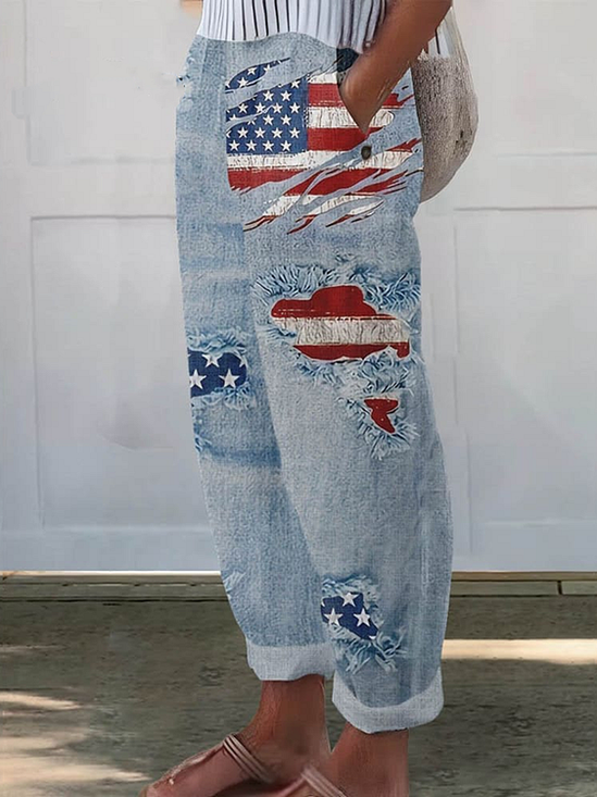 Damen Amerika-Flagge Lang Hose Lässig Frühling/Herbst Hose