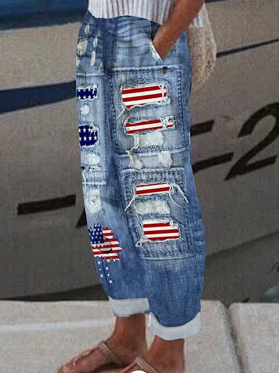 Damen Amerika-Flagge Lang Hose Lässig Frühling/Herbst Hose