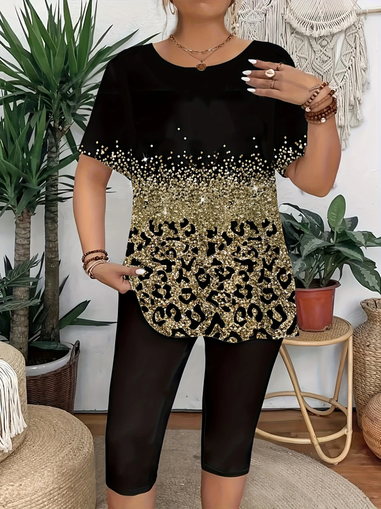 Damen Leopard Kurzarm T-Shirts T-Shirt Rundhals Print Lässig Sommer T-Shirt mit Grafik Oberteile