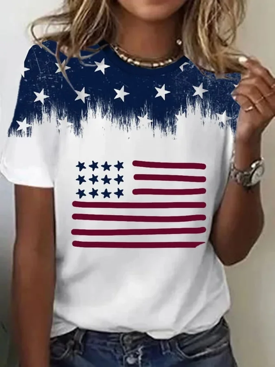 Damen Tag der Unabhängigkeit (Flagge) Kurzarm T-Shirts T-Shirt Rundhals Print Lässig Sommer T-Shirt mit Grafik Oberteile