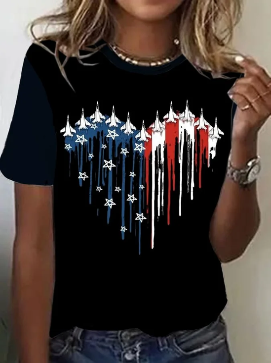 Damen Tag der Unabhängigkeit (Flagge) Kurzarm T-Shirts T-Shirt Rundhals Print Lässig Sommer T-Shirt mit Grafik Oberteile