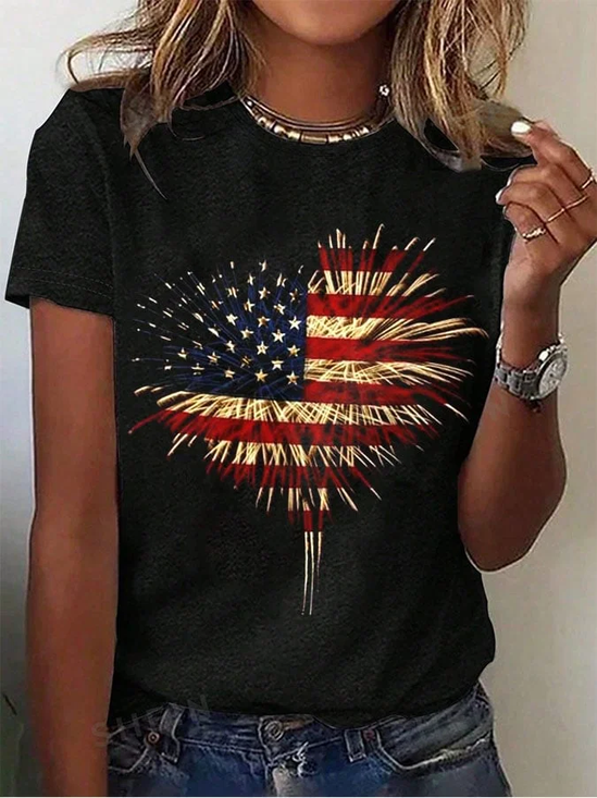 Damen Tag der Unabhängigkeit (Flagge) Kurzarm T-Shirts T-Shirt Rundhals Print Lässig Sommer T-Shirt mit Grafik Oberteile