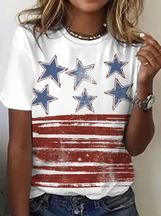 Damen Stern Kurzarm T-Shirts T-Shirt Rundhals Print Lässig Sommer T-Shirt mit Grafik Oberteile