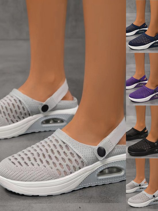 Hälfte-Beleg Atmungsaktiv und Leicht Hinteren-Spitze Gummiband Xiaofei Gewebe Schuhspitze Unifarben Damen Sport Stil Zwei-Weg Pantolette