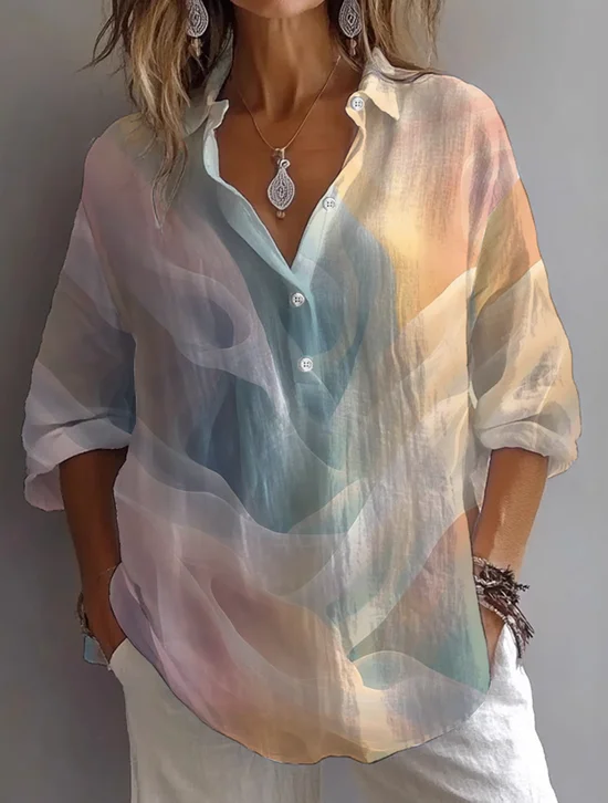 Damen Abstrakt Langarm Bluse Frühling/Herbst Print Hemdkragen Täglich Lässig Oberteile