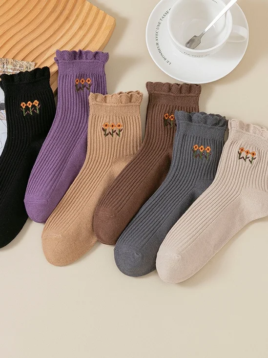 Neu rein Baumwolle japanisch Retro Literarisch Blume Mittlerer Tube Damen Socken Schweißabsorbierend Atmungsaktiv Bestickt Blume Socken