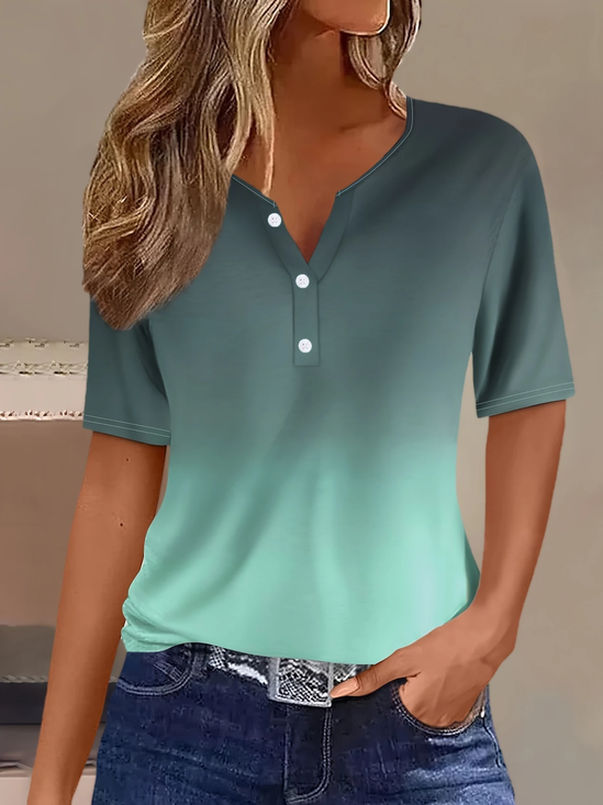 Damen Farbverlauf Kurzarm T-Shirts T-Shirt Rundhals Print Lässig Sommer T-Shirt mit Grafik Oberteile