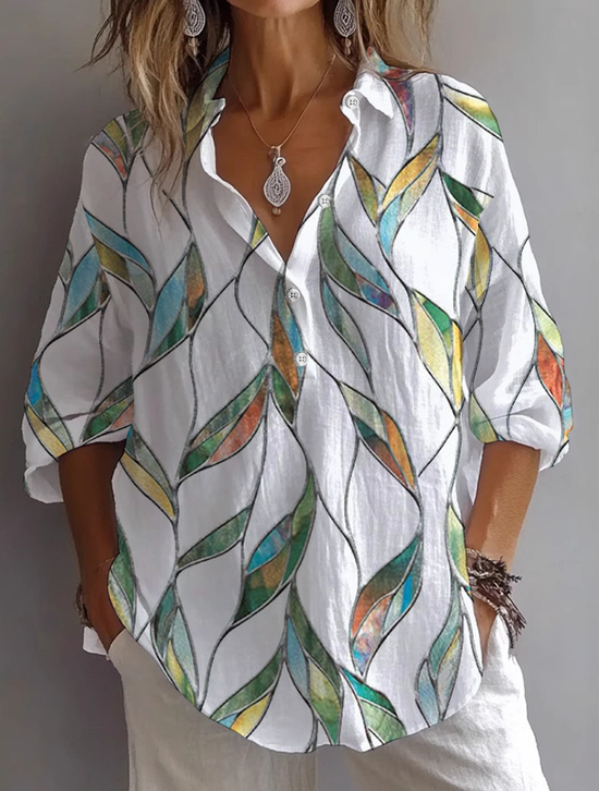Damen Geblümt Langarm Bluse Frühling/Herbst Print Hemdkragen Täglich Lässig Oberteile