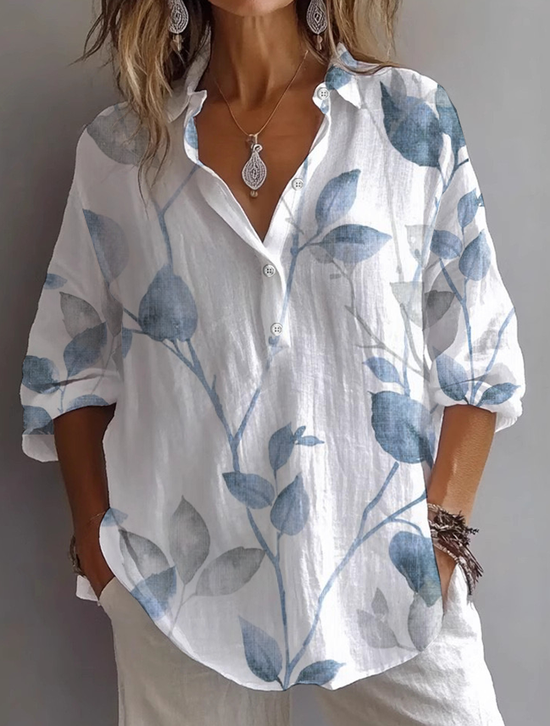 Damen Geblümt Langarm Bluse Frühling/Herbst Print Hemdkragen Täglich Lässig Oberteile