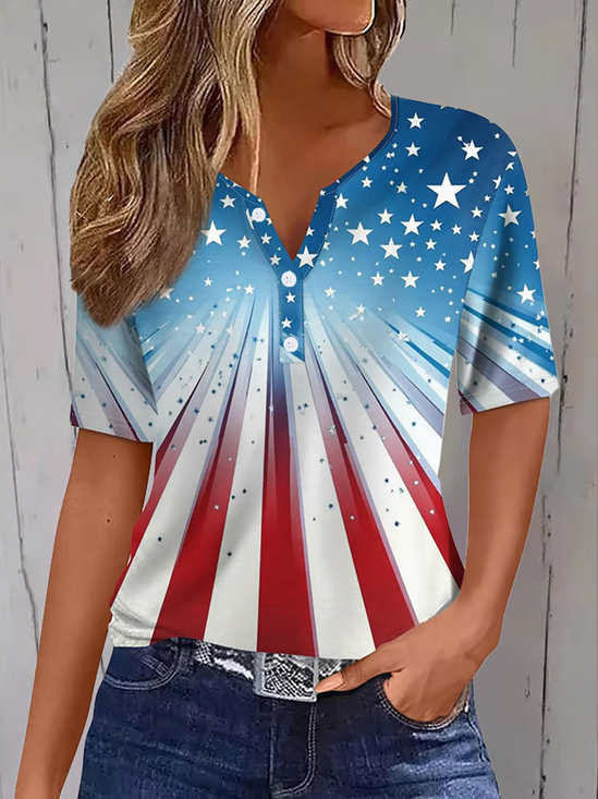 Damen Tag der Unabhängigkeit (Flagge) Kurzarm T-Shirts T-Shirt Rundhals Print Lässig Sommer T-Shirt mit Grafik Oberteile