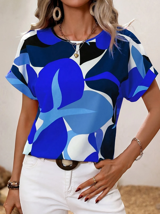 Damen Abstrakt Kurzarm T-Shirts T-Shirt Rundhals Print Lässig Sommer T-Shirt mit Grafik Oberteile