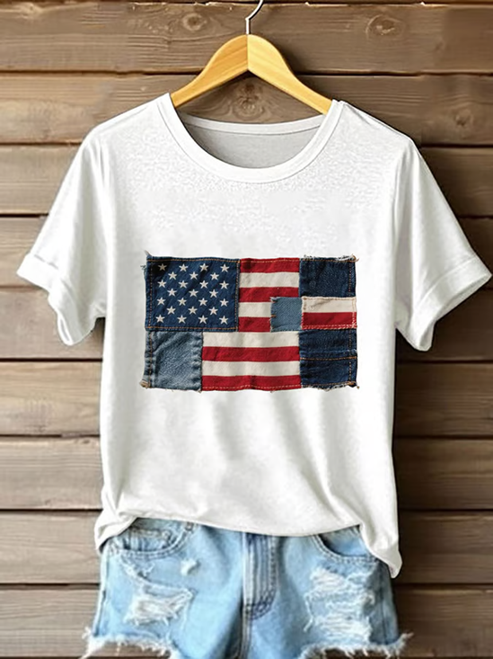 Damen Tag der Unabhängigkeit (Flagge) Kurzarm T-Shirts T-Shirt Rundhals Print Lässig Sommer T-Shirt mit Grafik Oberteile