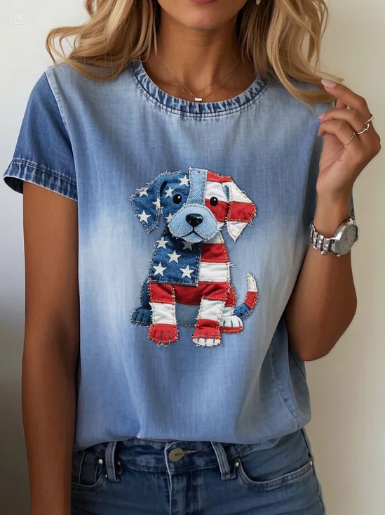 Damen Hund Kurzarm T-Shirts T-Shirt Rundhals Print Lässig Sommer T-Shirt mit Grafik Oberteile