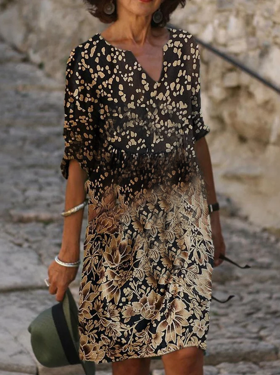 Damen Geblümt Halbarm Sommer Print Kleid V-Ausschnitt Täglich Lässig Mini Etuikleid H-Linie Kleid