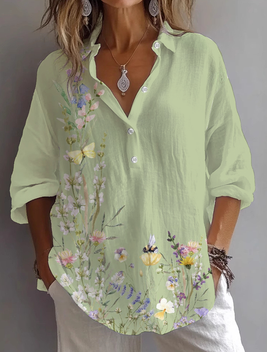 Damen Geblümt Langarm Bluse Frühling/Herbst Print Hemdkragen Täglich Lässig Oberteile
