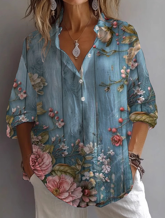 Damen Farbverlauf Langarm Bluse Frühling/Herbst Print Hemdkragen Täglich Lässig Oberteile