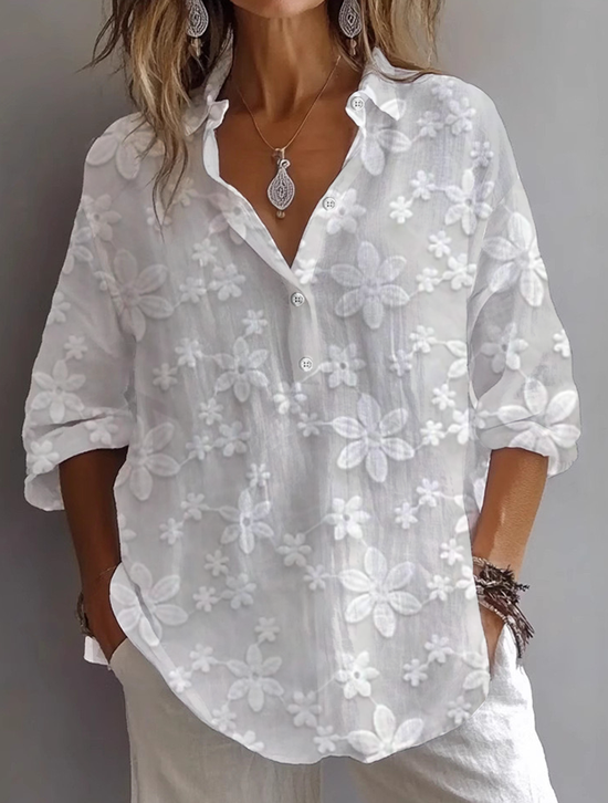 Damen Geblümt Langarm Bluse Frühling/Herbst Print Hemdkragen Täglich Lässig Oberteile