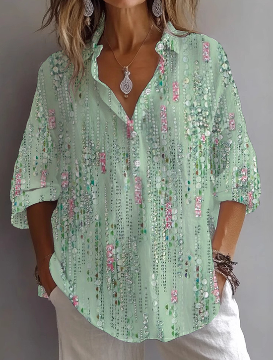 Damen Abstrakt Langarm Bluse Frühling/Herbst Print Hemdkragen Täglich Lässig Oberteile