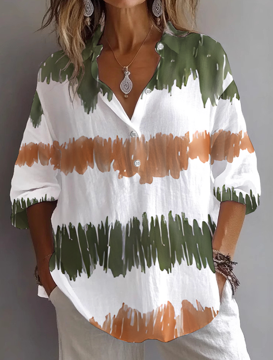 Damen Abstrakt Langarm Bluse Frühling/Herbst Print Hemdkragen Täglich Lässig Oberteile